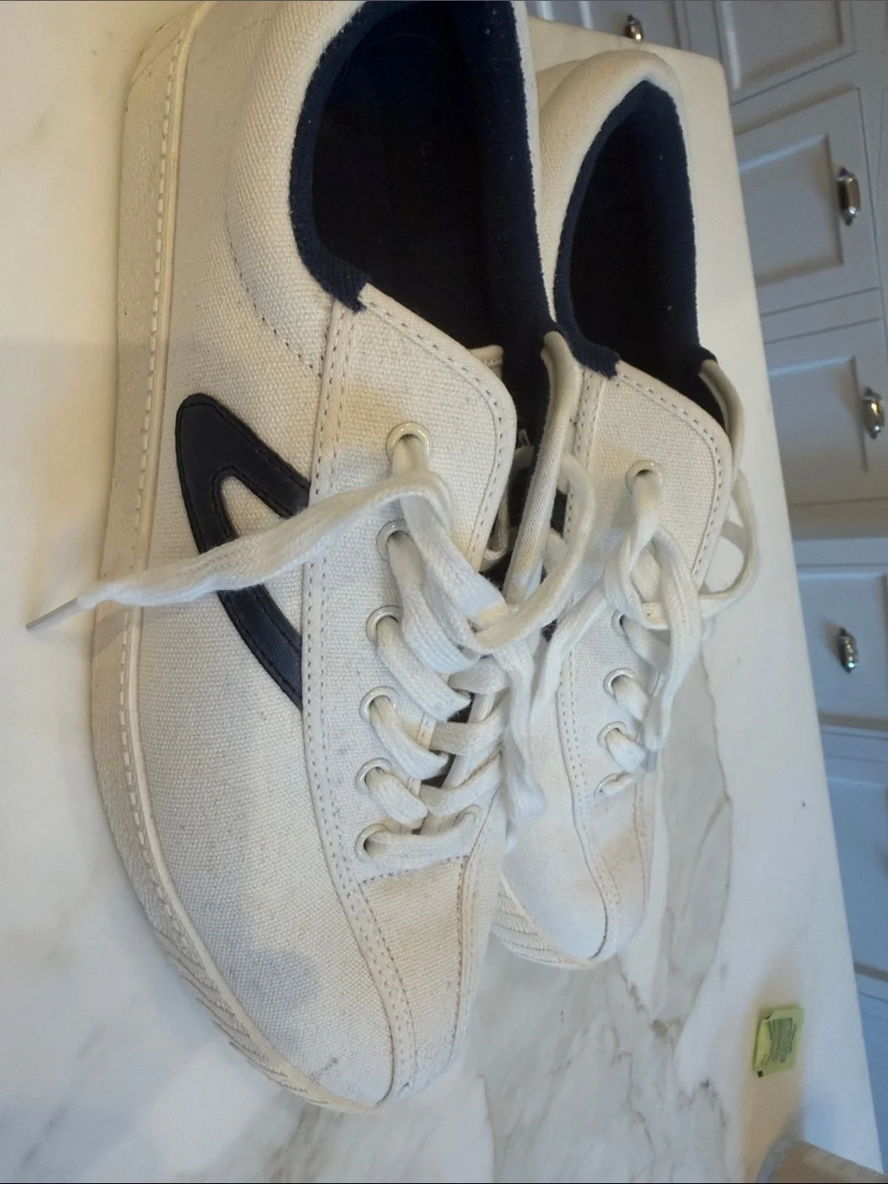 Tretorn White Canvas Sneakers with Navy Trim